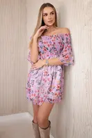 Shoulder dress with a floral pattern in purple color