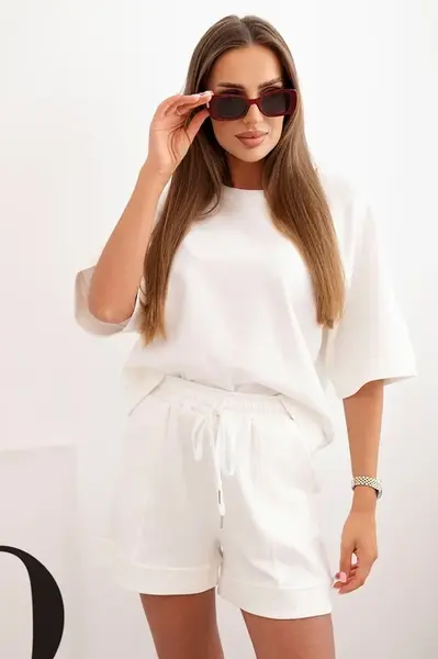 Kesi Włoski Dámska maslová súprava s blúzkou s krátkym rukávom a šortkami s gumičkou ecru