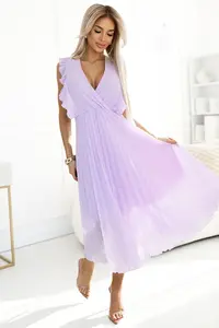 315-7 EMILY Pleated dress with frills and neckline - heather color