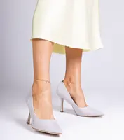 marka niezdefiniowana Gray classic heeled pumps made of eco-suede Karisa