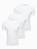 Ombre Set of men's BASIC cotton shirts with round neckline - 3x white
