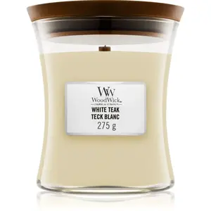 Woodwick White Teak vonná svíčka s dřevěným knotem 275 g