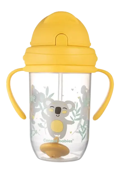 CANPOL BABIES Exotic Animals nevylievací hrnček so slamkou a závažím žltý 270 ml