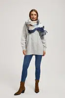 Marisse Navy Blue Checkered Scarf With Fringes