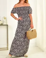 Resti Women's maxi dress a'la hiszpanka in floral pattern in navy blue- Clothing
