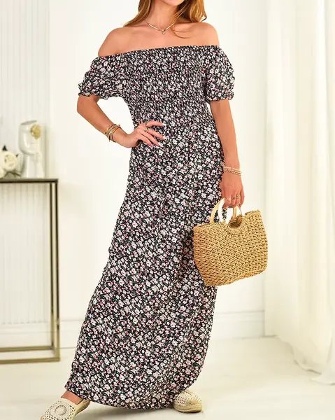 Resti Women's maxi dress a'la hiszpanka in floral pattern in navy blue- Clothing