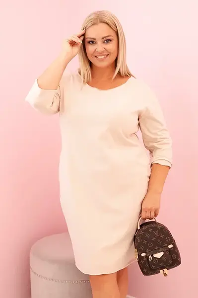 Kesi Włoski Dámska sukňa Plus Size z bavlnou s jednoduchým strihom a rukávom 3/4 béžová