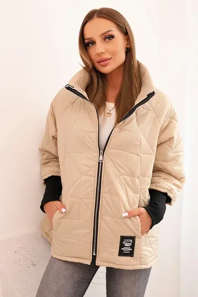 Kesi Włoski Dámska prešívaná bunda s krátkym strihom a stojačikom tmavobéžová