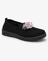 Resti Black women's fabric moccasins with crystals Fezens
