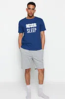 Trendyol Pajama Set - Blue - With Slogan