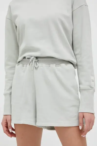 Bavlněné šortky Casall zelená barva, hladké, high waist