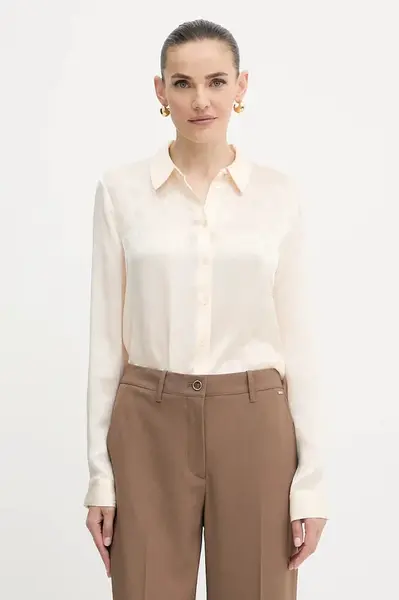 Košile Guess MARTHE dámská, béžová barva, regular, s klasickým límcem, W5YH1A WHCR2