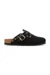 Semišové pantofle Birkenstock Boston Rivet dámské, černá barva, 1030491
