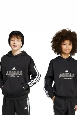 Dětská mikina adidas černá barva, s kapucí, s potiskem, JW5083