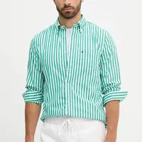 Bavlněná košile Tommy Hilfiger pánská, zelená barva, regular, s límečkem button-down, MW0MW39451