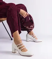 Gemre White block heel pumps with decorative buckles Izida