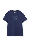 Dětské bavlněné tričko HUGO tmavomodrá barva, s potiskem, G00335