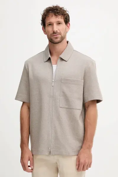 Košile Michael Kors pánská, béžová barva, regular, s klasickým límcem, CS552H85MF