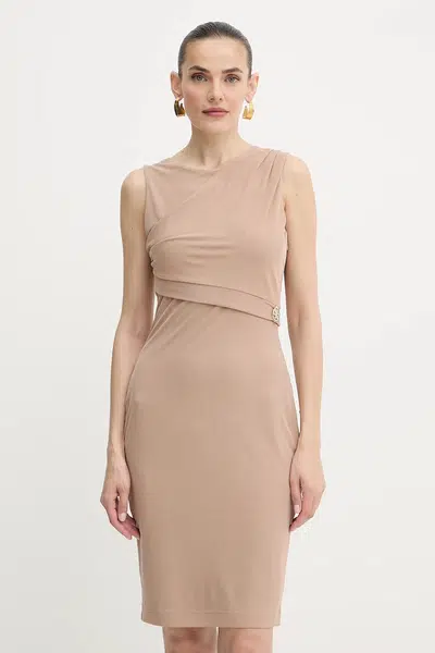 Šaty Guess PRISCA béžová barva, midi, přiléhavé, W5YK27 KAQL2