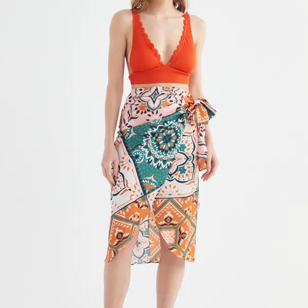 Trendyol Colorful Shawl Patterned Lacing Detailed Skirt