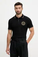 Bavlněné polo tričko Versace Jeans Couture pánské, černá barva, 79GAGT00 CJ01T