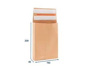 250 ks - Obálka papírová s křížovým dnem a bočními sklady (kraft) 162x259, 2 lepící pásky