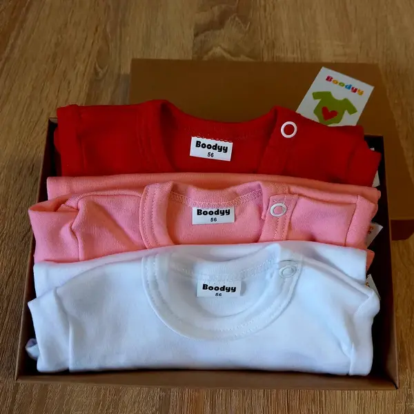 Boodyy Body s dlhým rukávom, biele, ružové, červené, 3ks 80 (9-12 mesiacov)