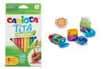 Farbičky Tita JUMBO nelámavé trojhranné pružné Carioca 12 ks-CARIOCA + Farebné strúhatko so zásobníkom s dvojitým otvorom s gumou-CARIOCA