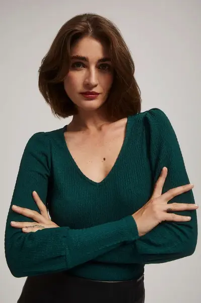 Marisse Emerald V-Neck Blouse