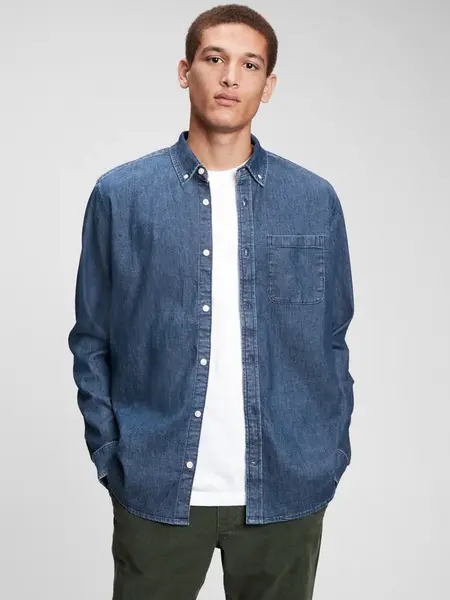 Modrá pánska rifľová košeľa denim shirt GAP