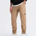 Ombre Men's pants with cargo pockets and leg hem - warm brown