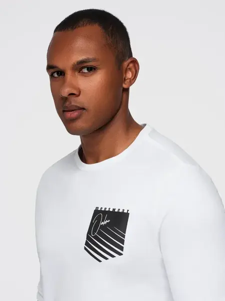 Pánske tričko s dlhým rukávom Ombre s potlačou vo forme vrecka - biele