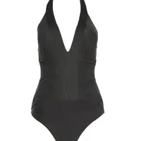 Trendyol Black Neck-Bound Textured Swimsuit