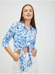 Bielo-modrá kvetovaná košeľa s uzlom ORSAY