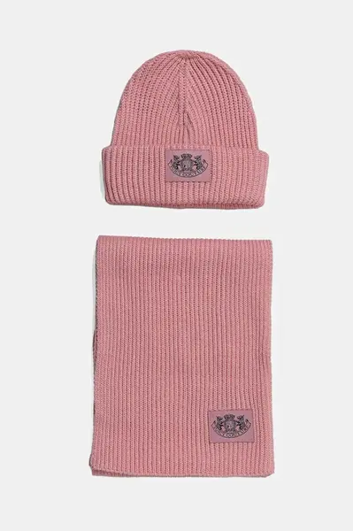 Čepice a šála s přídavkem vlny Juicy Couture růžová barva, JCAWH225715