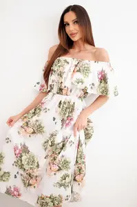 Kesi Włoski dámske off-the-shoulder šaty khaki