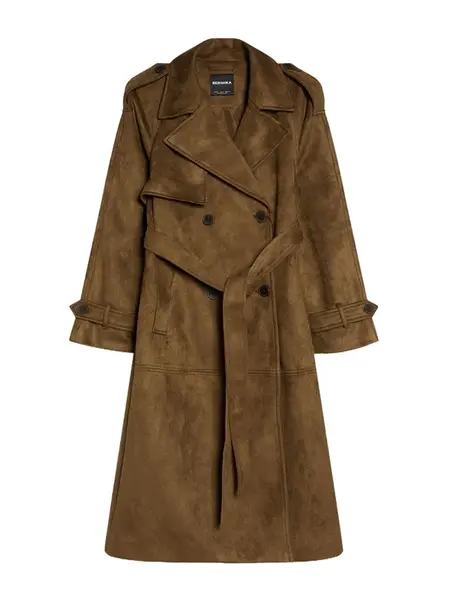 Bershka Prechodný kabát  tmavobéžová