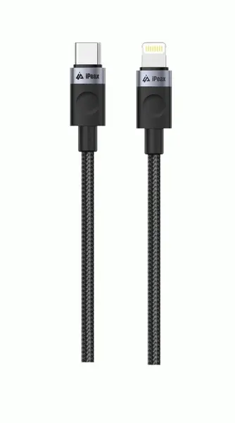 Textilní kabel iPEAX USB-C / LIGHTNING 1M, USB 2.0, černá
