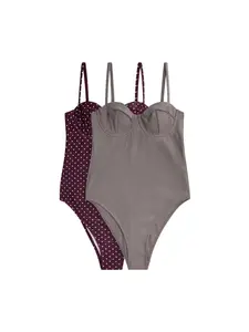 The Set Jednodielne plavky  hrdzavohnedá / sivá / biela