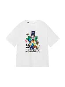 MANGO KIDS Tričko 'MINECREW'  šedobiela