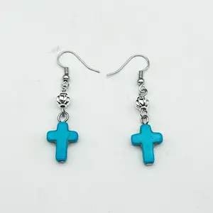 Cross Synthetic Turquoise & Alloy Dangle Earrings