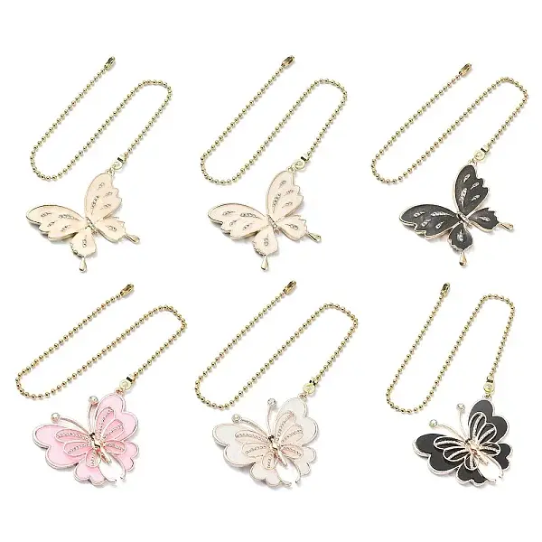 6Pcs 6 Style Butterfly Alloy Rhinestone Ceiling Fan Pull Chain Extenders