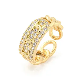 Chain Brass Micro Pave Clear Cubic Zirconia Open Cuff Rings