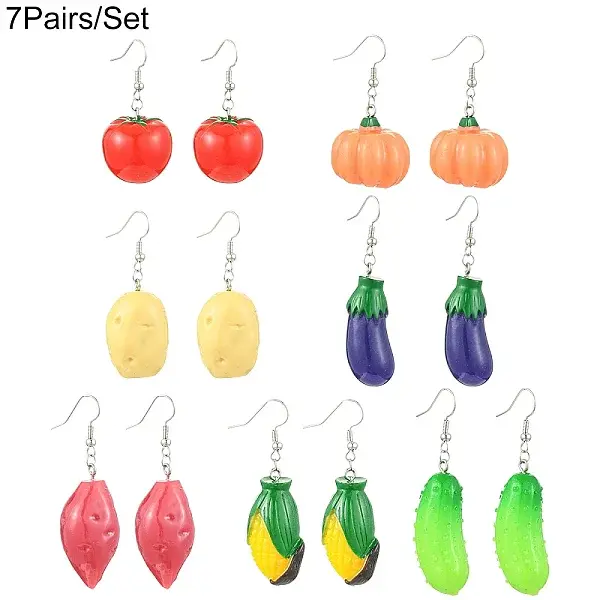 7 Pairs 7 Styles Brass Dangle Earring