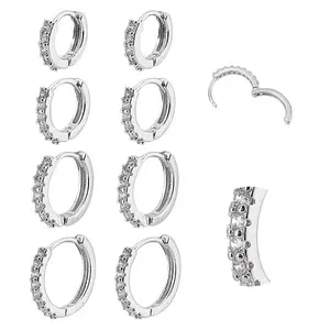 8Pcs 4 Styles Brass Clear Cubic Zirconia Hoop Earrings