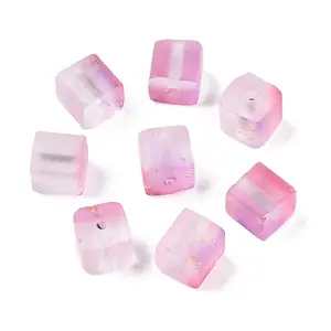 Frosted Glass Beads with Golden Glitter Powder