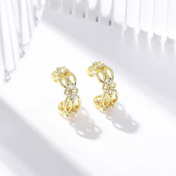 Rack Plating Brass Micro Pave Clear Cubic Zirconia Cuff Earrings