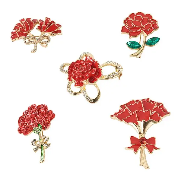 5Pcs 5 Styles Flower Enamel Pins