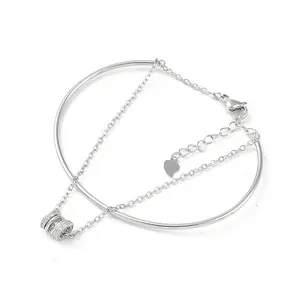 Brass Micro Pave Clear Cubic Zirconia Column Charm Bangles