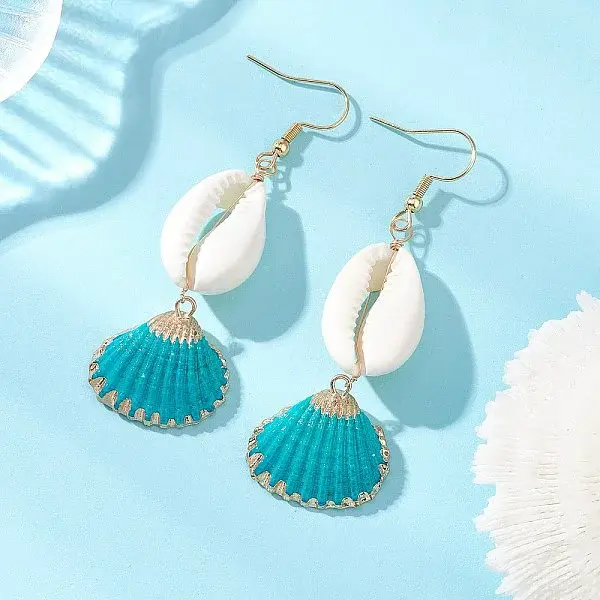 Natural Mixed Cowrie Shell Dangle Earrings
